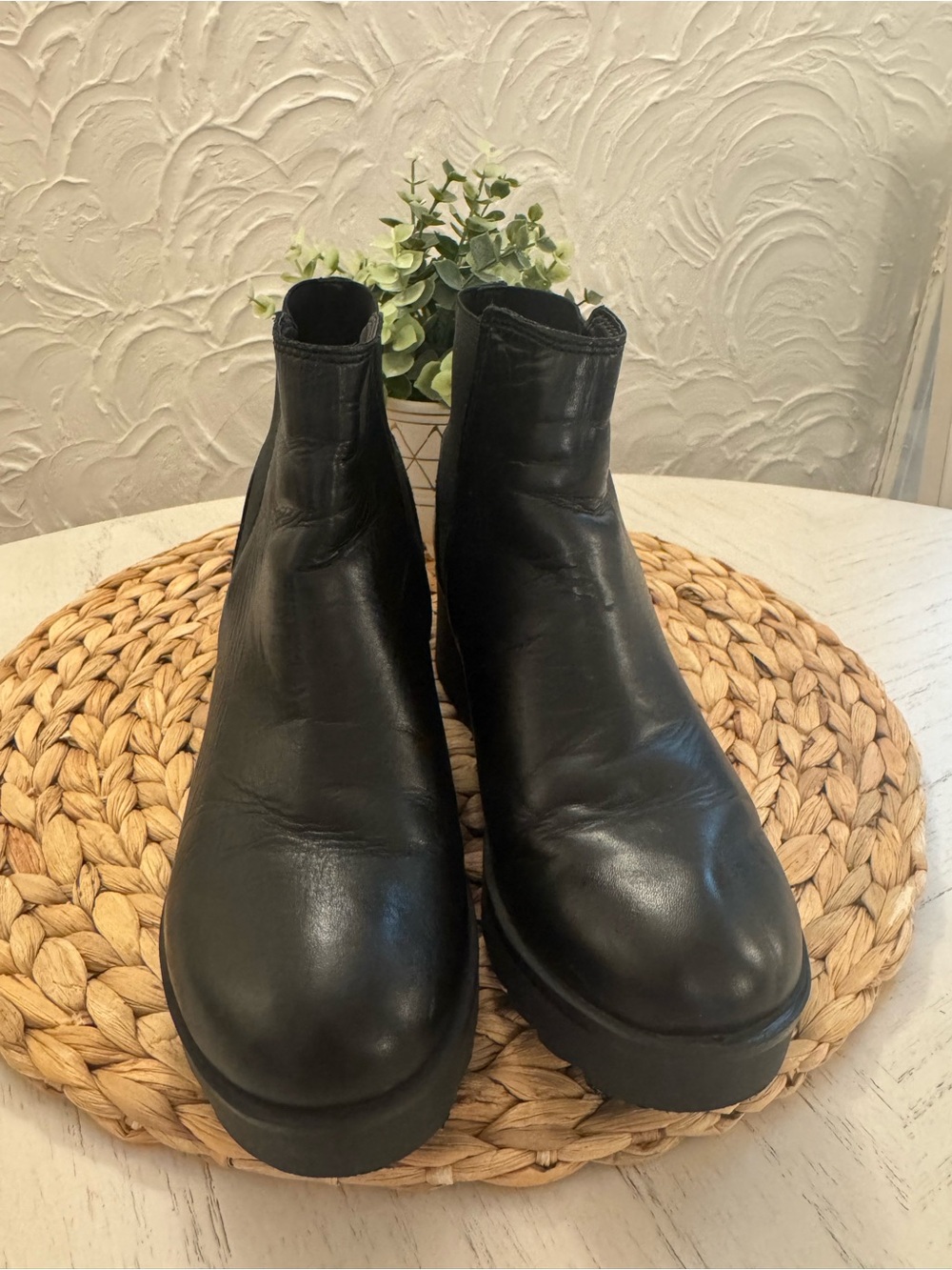 Black Leather Platform Chelsea Boots - Women